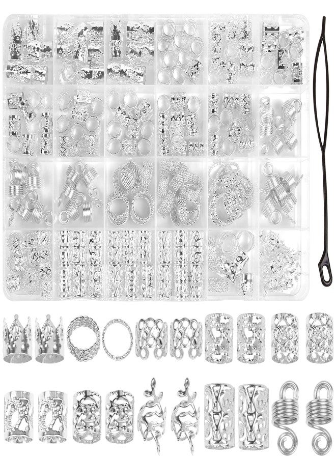TEBIEKOY 220 Pcs Viking Gold Hair Accessories for Braids Loc Jewelry for Women Hair Dreadlock Metal Hair Beads Rings Cuffs for Braids Beard Decoration Silver - Image 1
